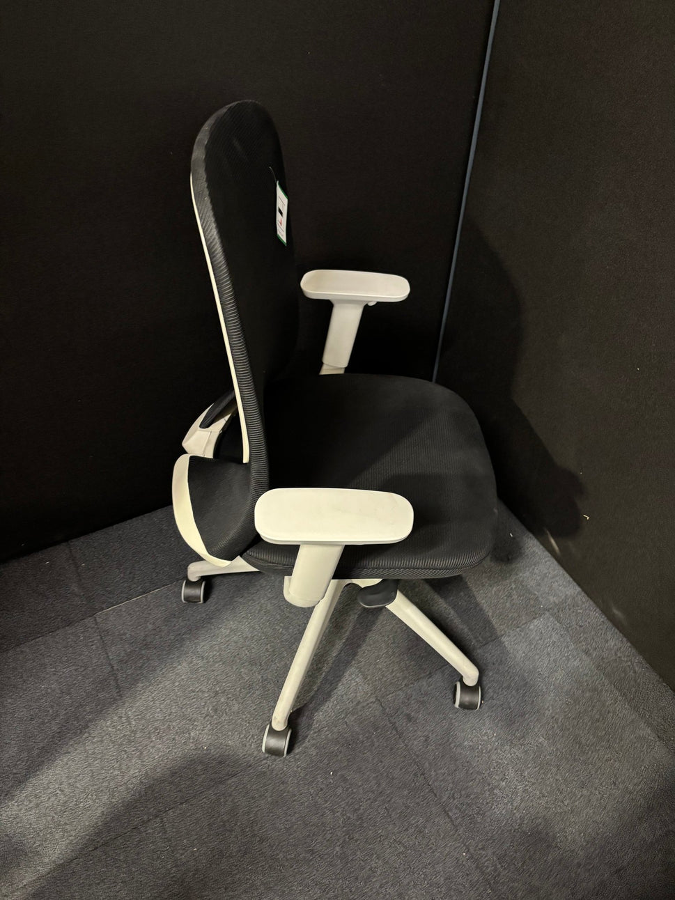 Sway black mesh back adjustable operator chair with black fabric seat, grey frame and base