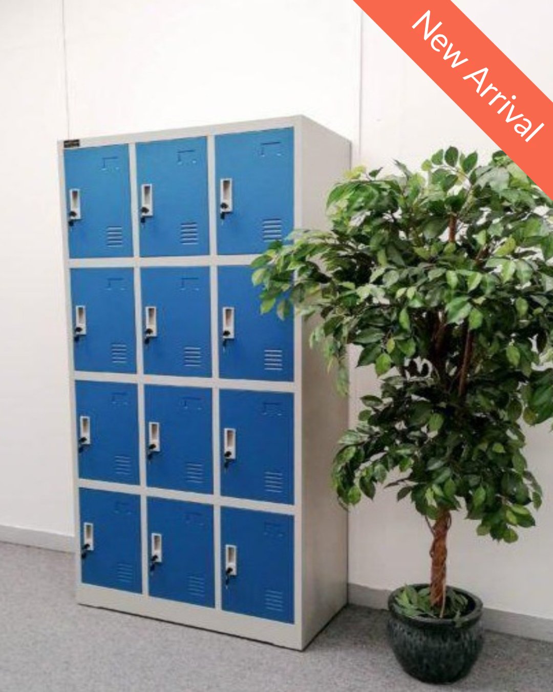 NEW Stock 12 door personal lockers with keys in grey and blue metal 900W x 400D x 1850H