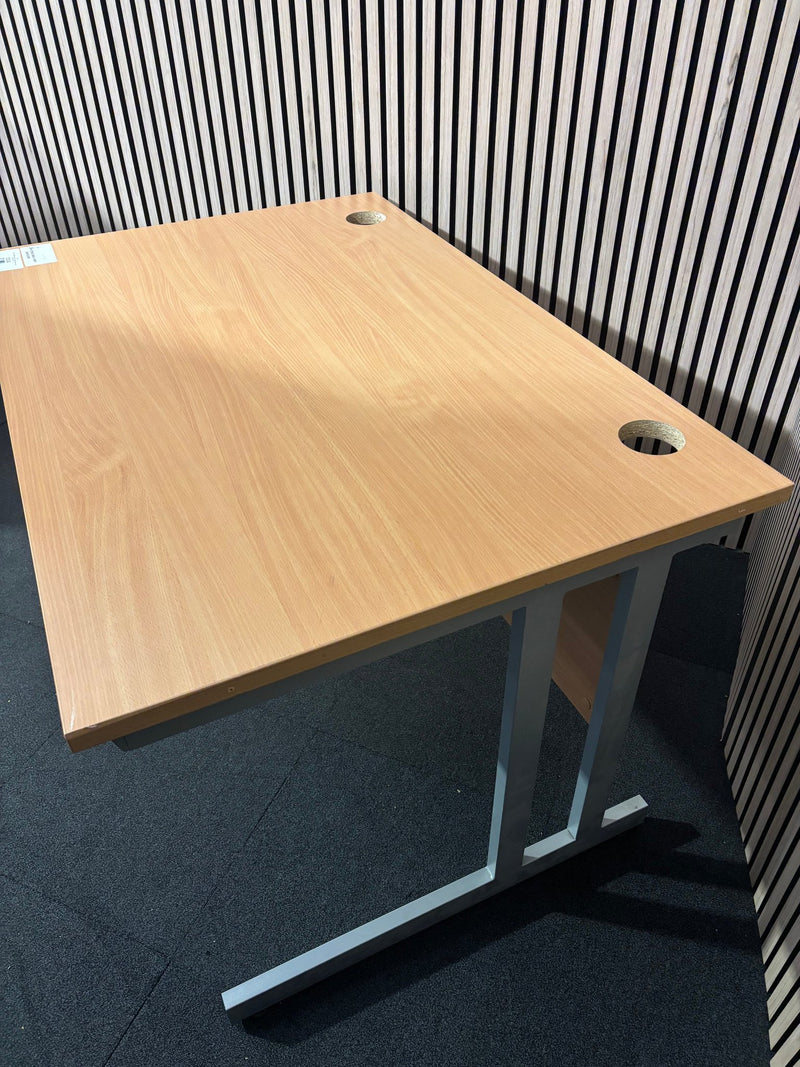 Beech 1200*800 second hand straight desk with silver cantilever frame