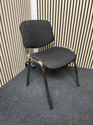 Chrome framed, charcoal fabric seat and back, stacking chair