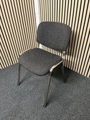 Chrome framed, charcoal fabric seat and back, stacking chair