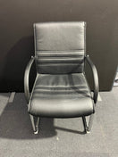 Black leather cantilever meeting chair with chrome frame