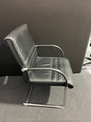 Black leather cantilever meeting chair with chrome frame