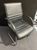 Black leather cantilever meeting chair with chrome frame