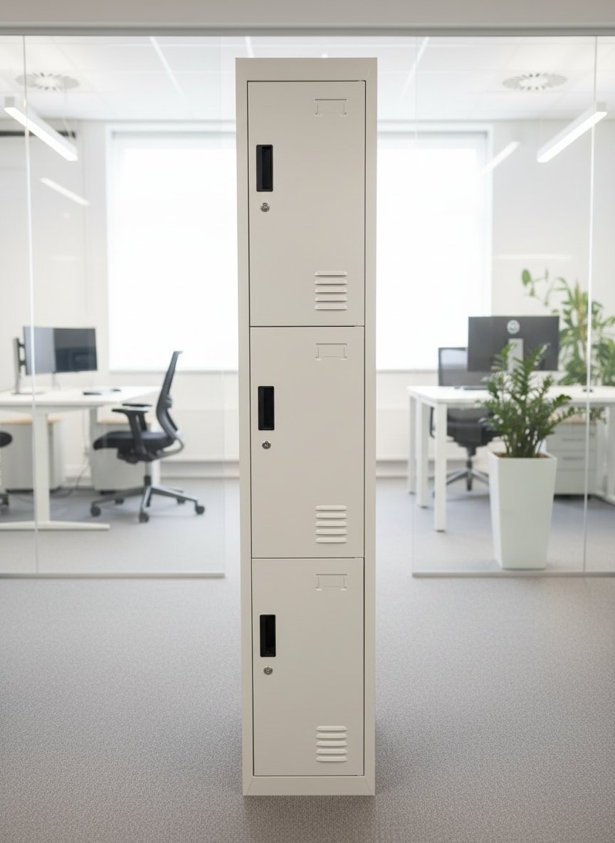 NEW 3 door personal locker, grey metal with keys 180Hx305Wx450D. PRICE INC VAT