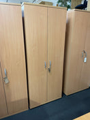 Tall 2 door beech laminate storage with 4 shelves 2000H x 800W x 400D