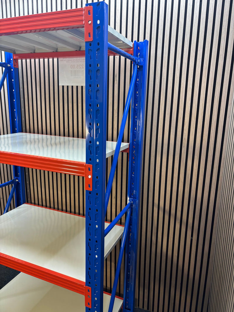 NEW All Metal HEAVY DUTY longspan racking 2000Hx1000Lx600D to include 2 no. upright, 4 no. shelf positions with metal shelves J3909