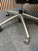 Girsberger high back brown leather multifunction swivel chair with adjustable arms and back rake with polished metal base on castors J3910