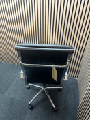 High back real black leather Eames style tall executive height adjustable swivel chair with polished chrome arms and base J3912