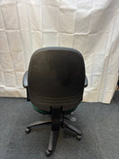 High back multifunction swivel chair, 3 lever mechanism, adjustable arms, pump up lumbar support, in forrest green fabric J3926