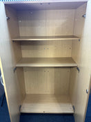 Tall dark oak 2 door storage unit with internal shelves and silver handles 189Hx106Wx60D J3933