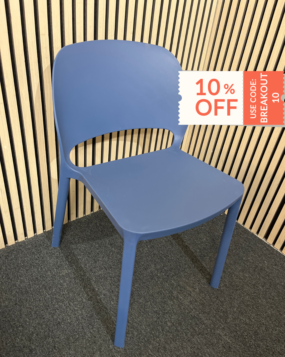 NEW Contra one piece polypropylene Chair - Blue. BRAND NEW STACKABLE. PRICE INC VAT. OTHER COLOUR OPTIONS AVAILABLE ALSO