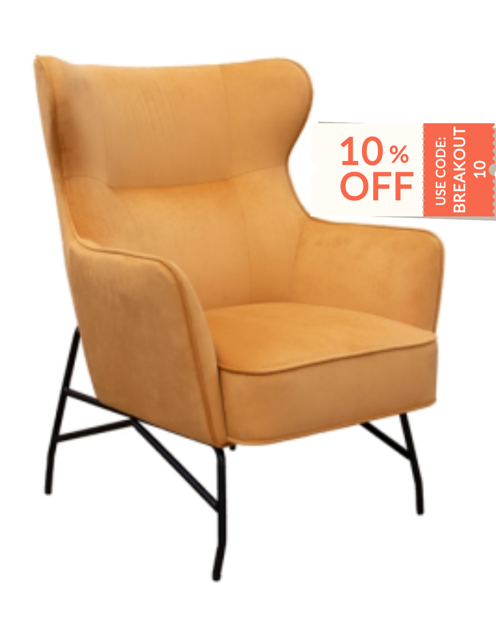 NEW Alpha black wire metal framed modern lounge chair in MUSTARD velvet fabric. PRICE INC VAT. AVALABLE TO ORDER IN BLUE FABRIC ALSO