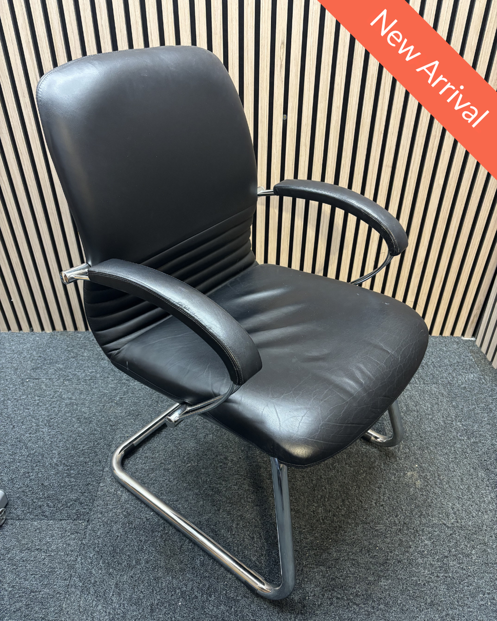 Black leatherette solid metal framed meeting chair with arms