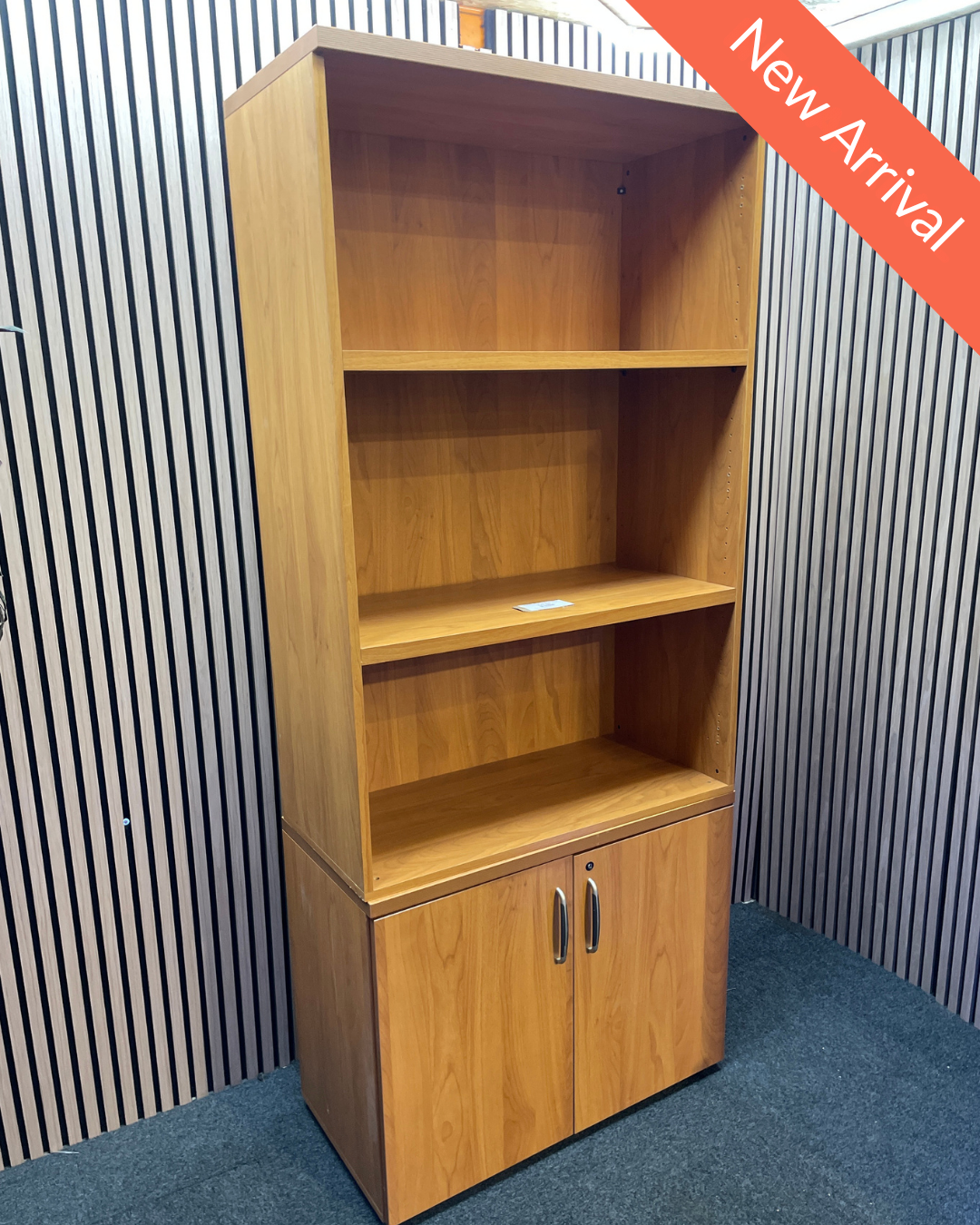 Tall open top section display unit with cherry base doors and carcass 90Wx45Dx210H