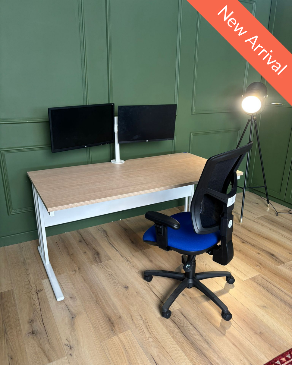 Straight Strata Oak Desk With Cantilever leg frame