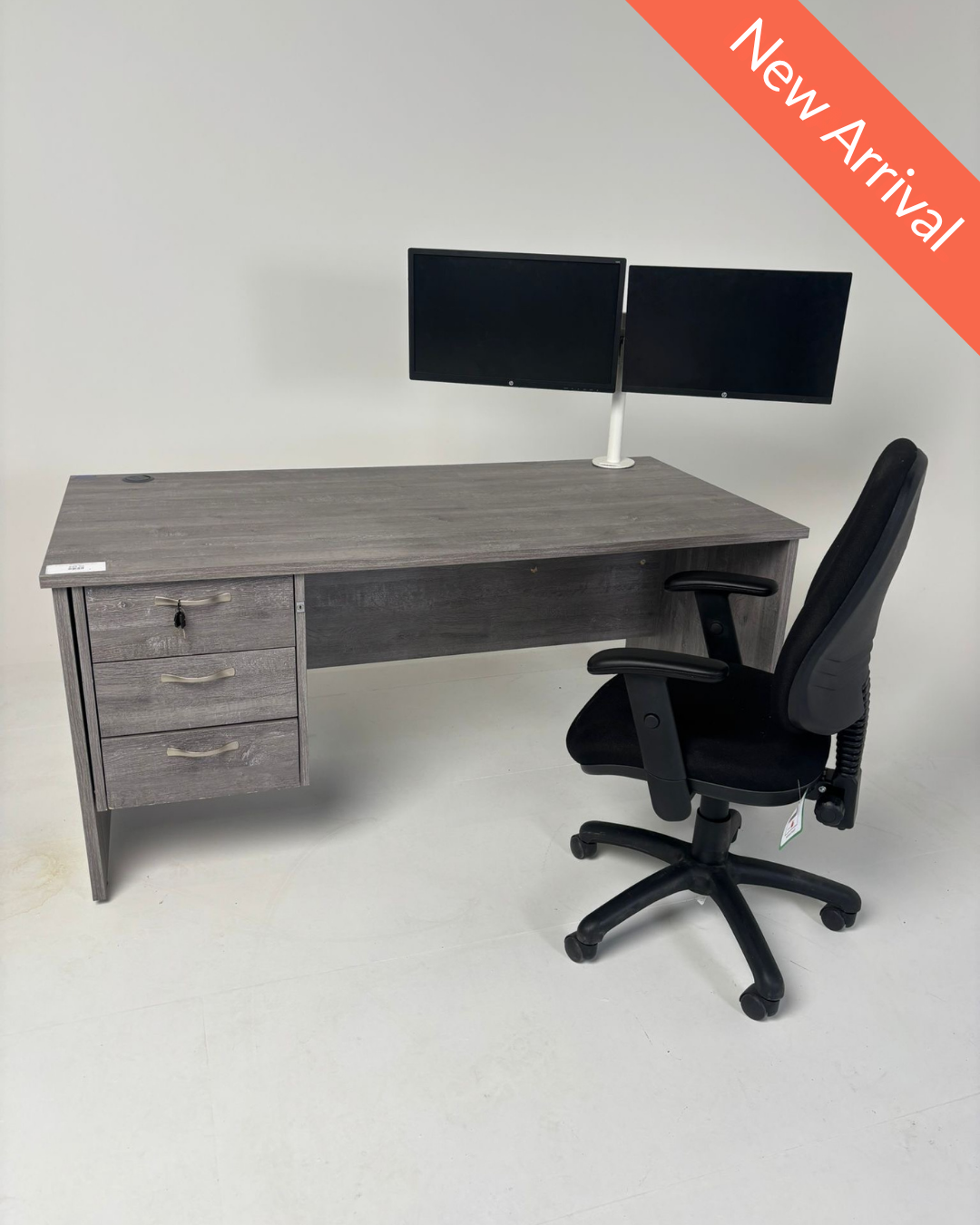 Straight desk 168 with fixed pedestal (1600mm x 800mm) - Grey Oak