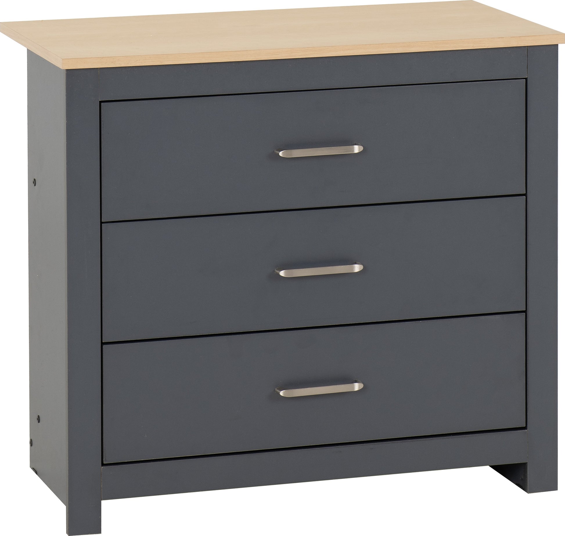 NEW Portland 3 drawer chest in grey laminate with oak effect top. EUR 145.00 Flatpack or EUR 180.00 Assembled