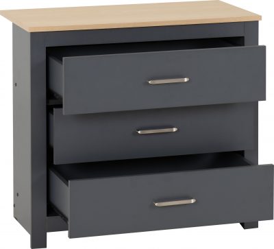 NEW Portland 3 drawer chest in grey laminate with oak effect top. EUR 145.00 Flatpack or EUR 180.00 Assembled