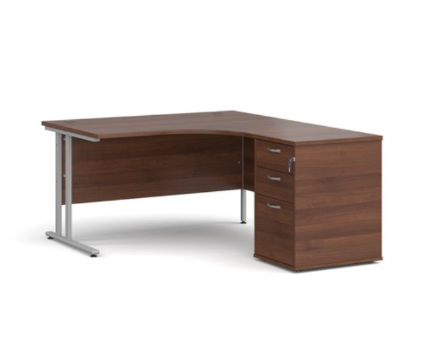 Right hand radial desk 1412 with desk high pedestal (1400mm x 1600mm)