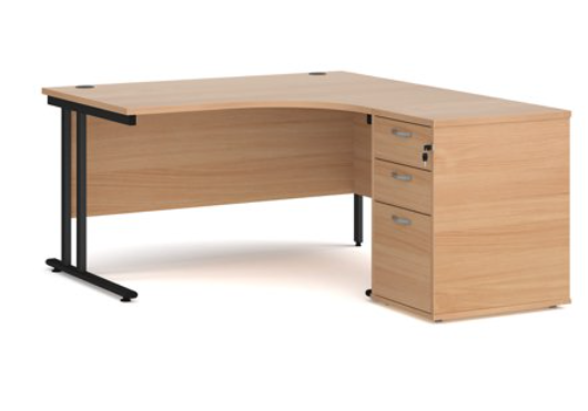Right hand radial desk 1412 with desk high pedestal (1400mm x 1600mm)