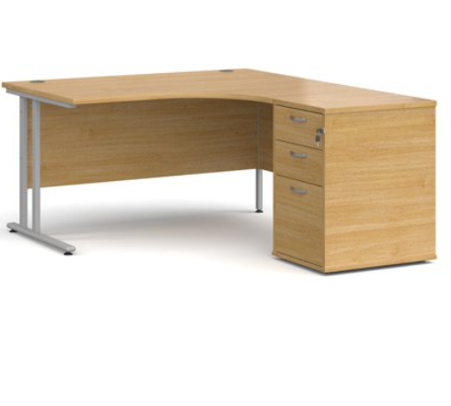 Right hand radial desk 1412 with desk high pedestal (1400mm x 1600mm)
