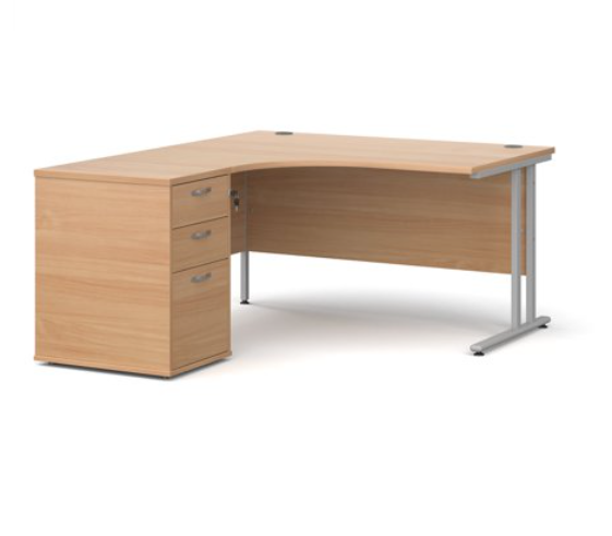 Left hand radial desk 1412 with desk high pedestal (1400mm x 1600mm)