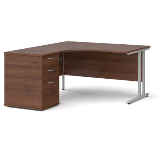 Left hand radial desk 1412 with desk high pedestal (1400mm x 1600mm)