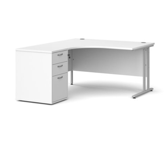 Left hand radial desk 1412 with desk high pedestal (1400mm x 1600mm)