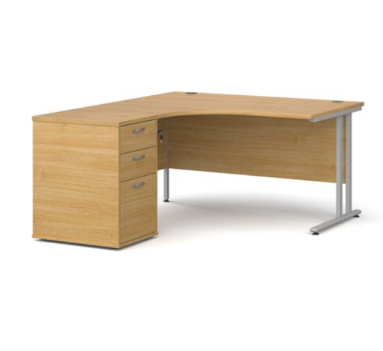 Left hand radial desk 1612 with desk high pedestal (1600mm x 1600mm)