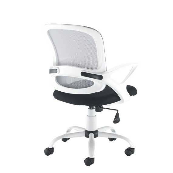 Tyler mesh back operator chair with white frame and fixed arms