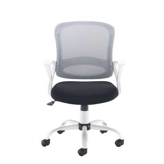 Tyler mesh back operator chair with white frame and fixed arms