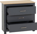 NEW Portland 3 drawer chest in grey laminate with oak effect top. EUR 145.00 Flatpack or EUR 180.00 Assembled