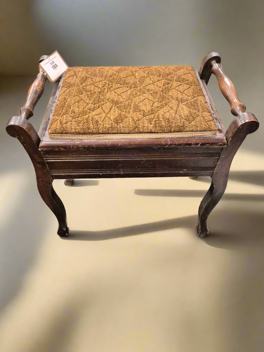 Mahogany footstool with fabric seat and handles 2125