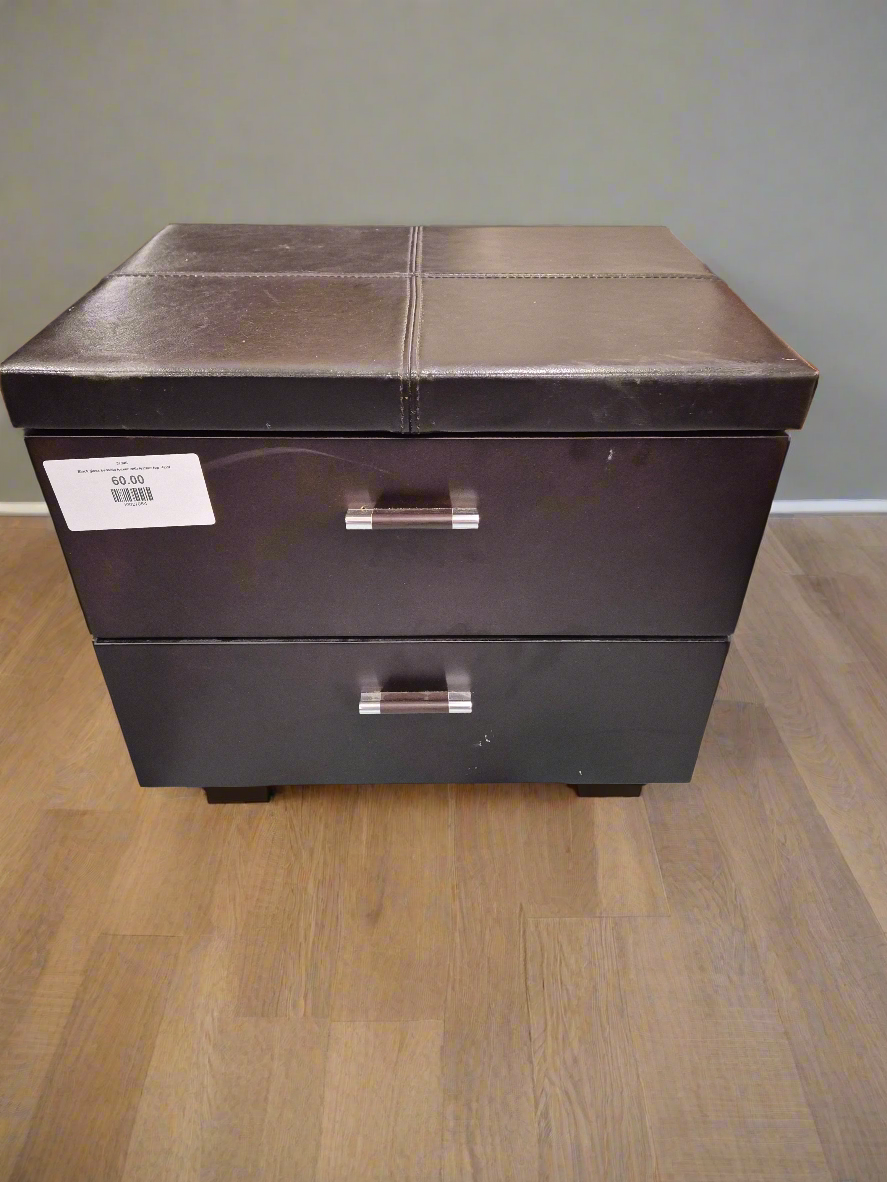 Black gloss bedside locker with leather top 4224