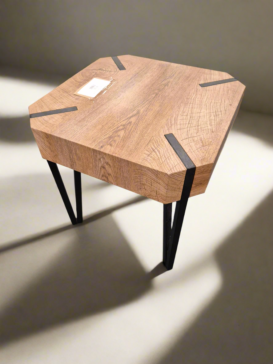 Oak laminate square lamp table on black metal frame 2125
