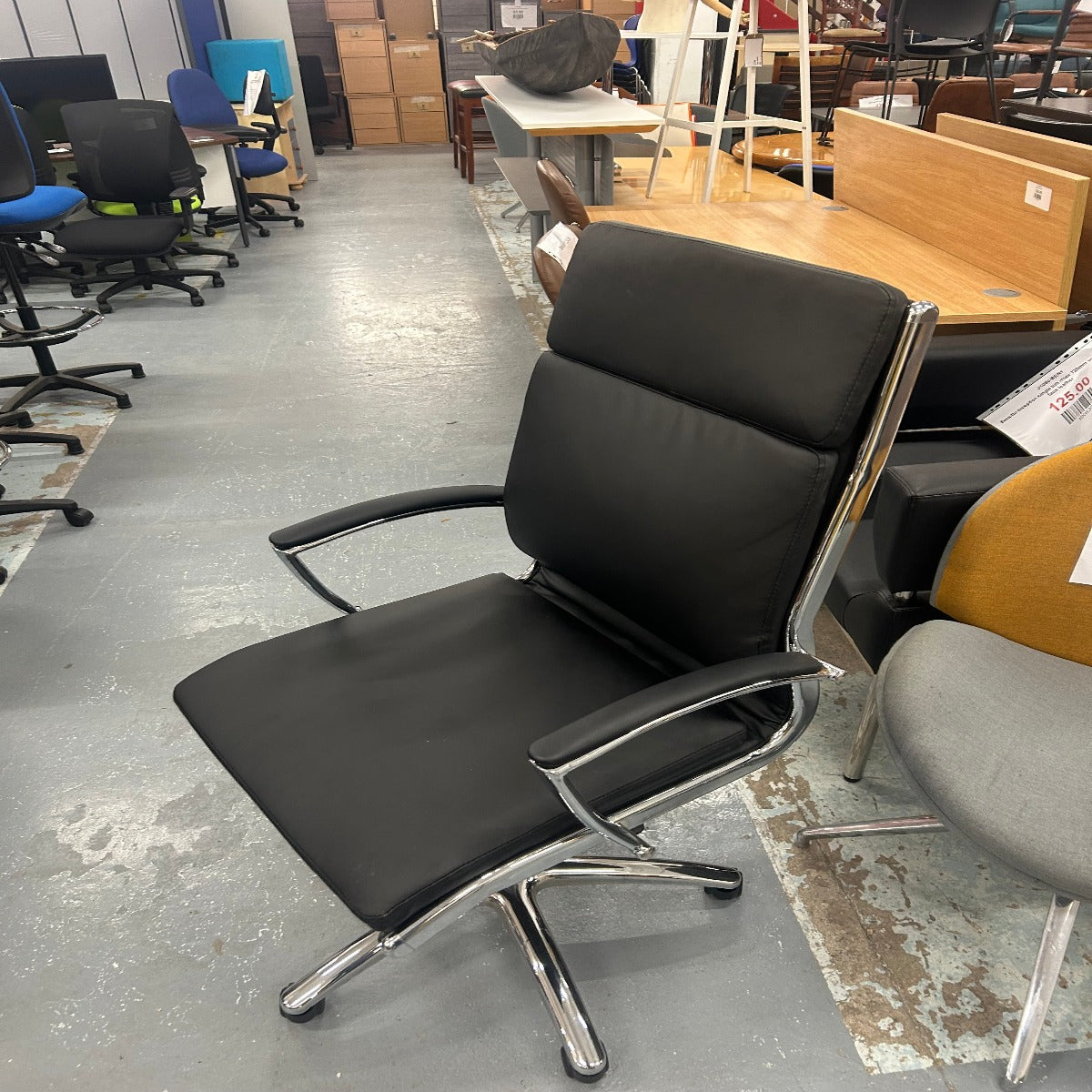 Florence high back executive chair - black faux leather with fixed arms