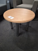 LIQUIDATED beech laminate coffee table with chrome screw in legs for easy storage