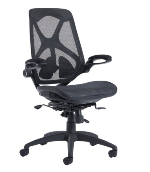 Napier high mesh back operator chair with mesh seat - black with folding arms