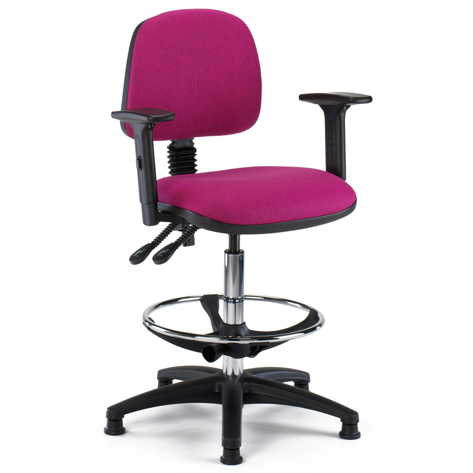 2 lever draughtsman swivel chair with fixed arms - Various fabric