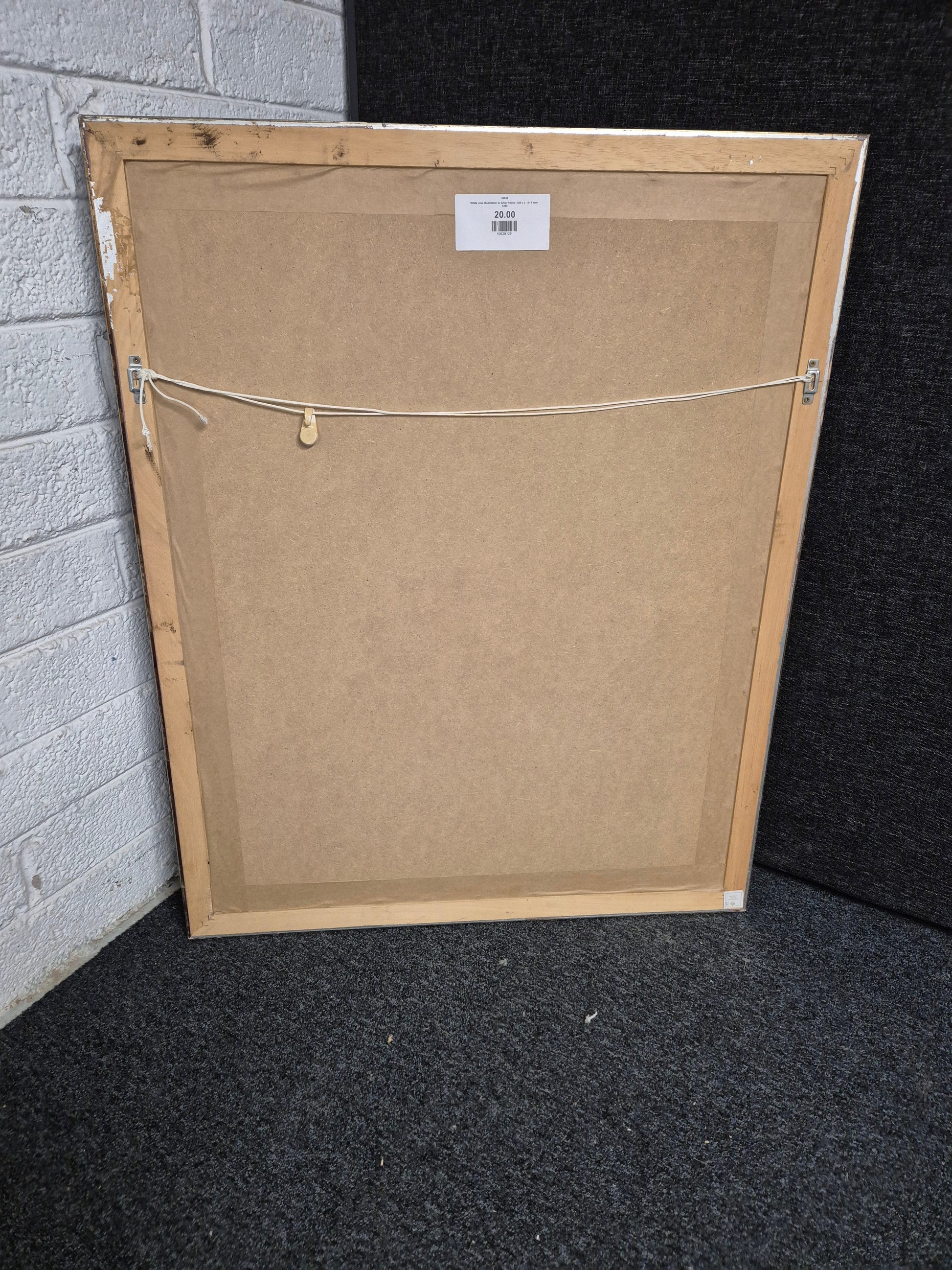 White rose illustration in silver frame ( 820 x L 1010 mm) 1225