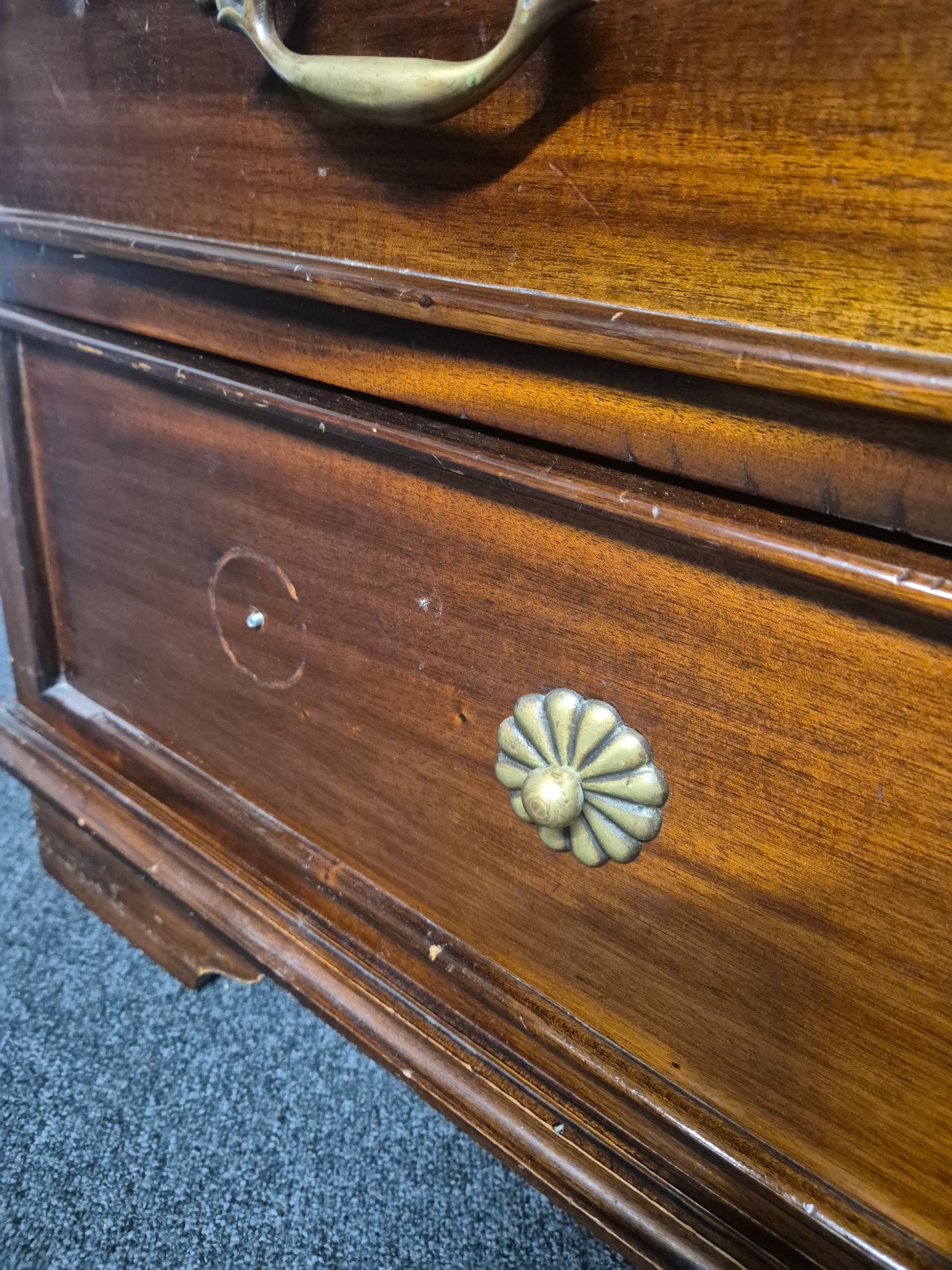 Tall solid mahogany stained 2 door 3 drawer ornate wardrobe (H 2050 x W 1080 x D 600 mm) 3125