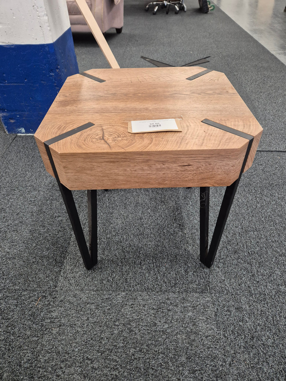 Oak laminate square lamp table on black metal frame 2125
