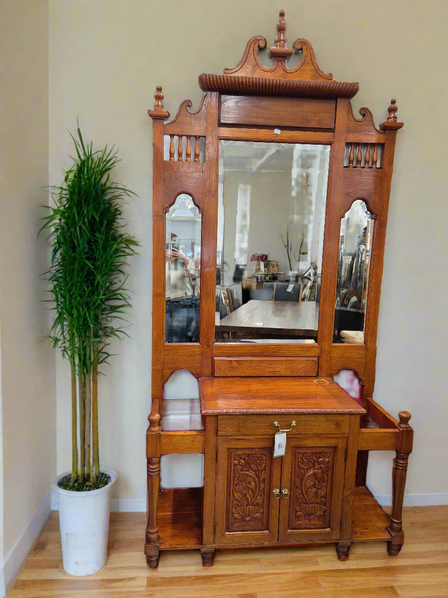 Tall solid wood mirrored hall stand (H 2550 x W 1200 x D 430 mm) 2125