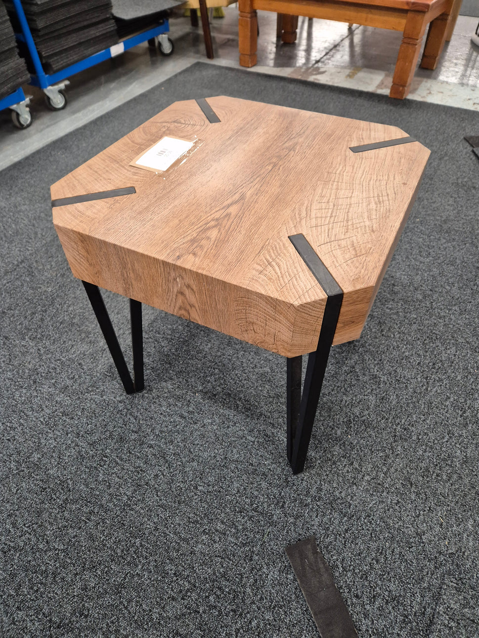Oak laminate square lamp table on black metal frame 2125