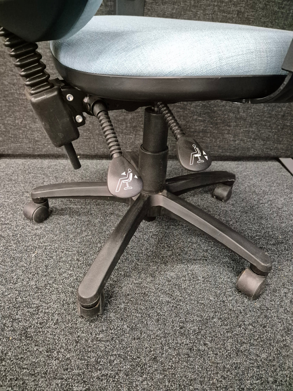 Vantage bespoke blue swivel chair 2 levers height adjustable arms