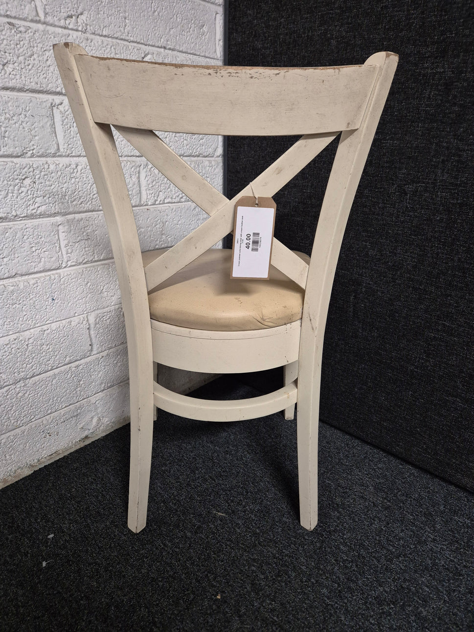 Cream painted solid dining chair with cream leather seat 3125