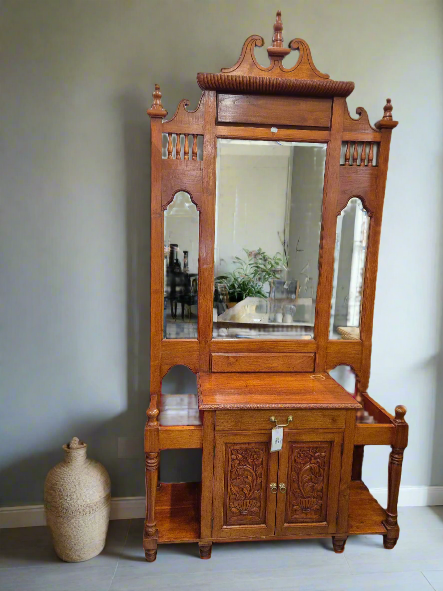 Tall solid wood mirrored hall stand (H 2550 x W 1200 x D 430 mm) 2125