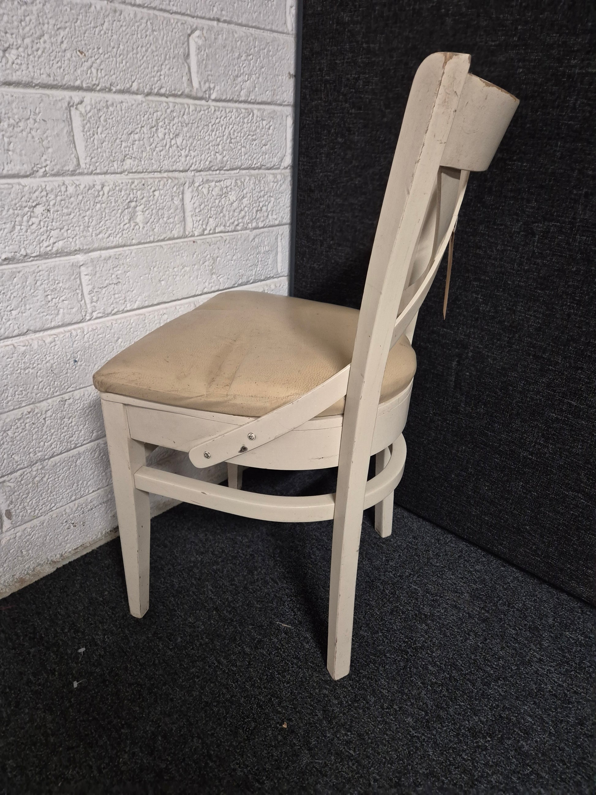 Cream painted solid dining chair with cream leather seat 3125
