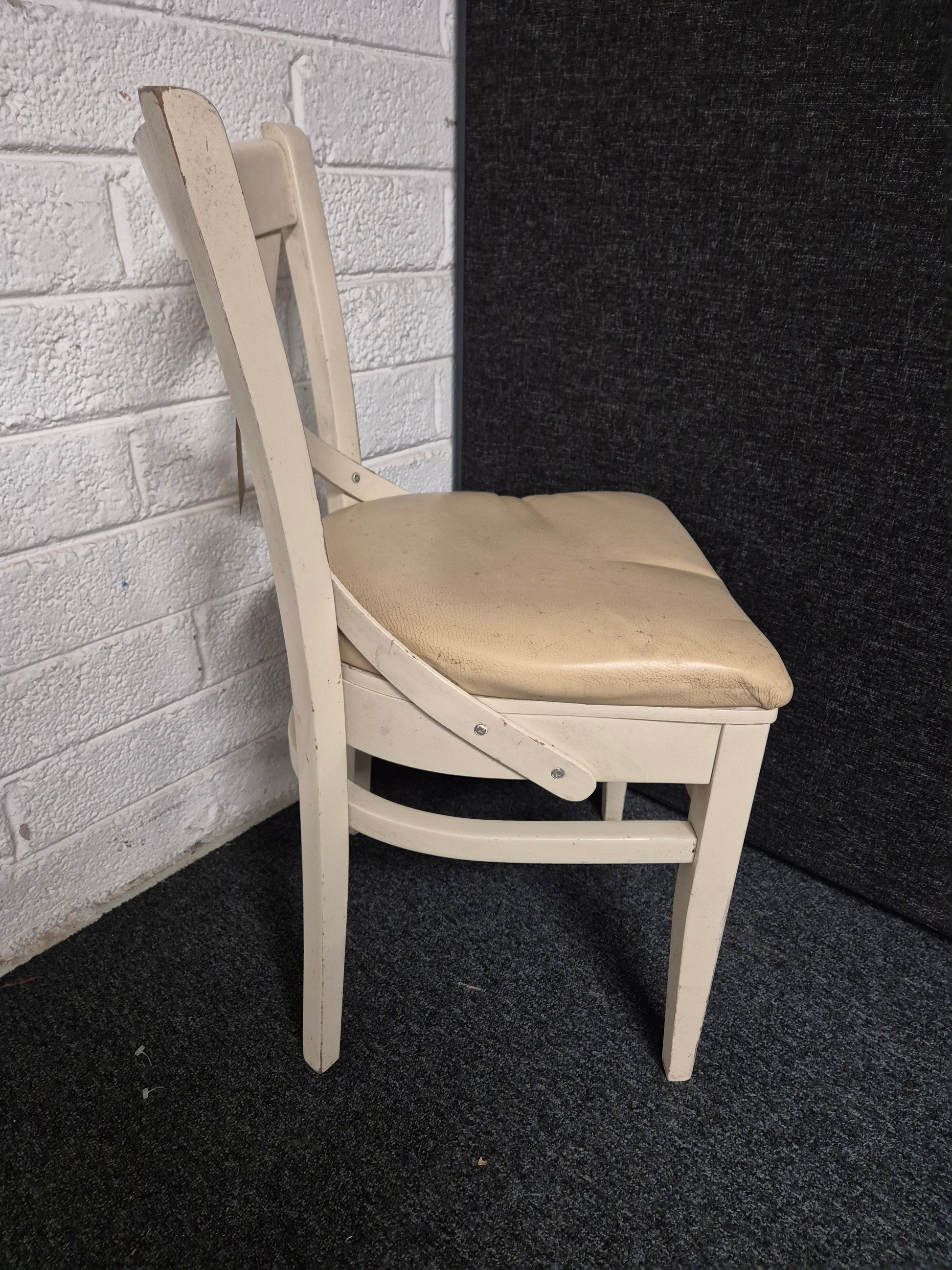 Cream painted solid dining chair with cream leather seat 3125